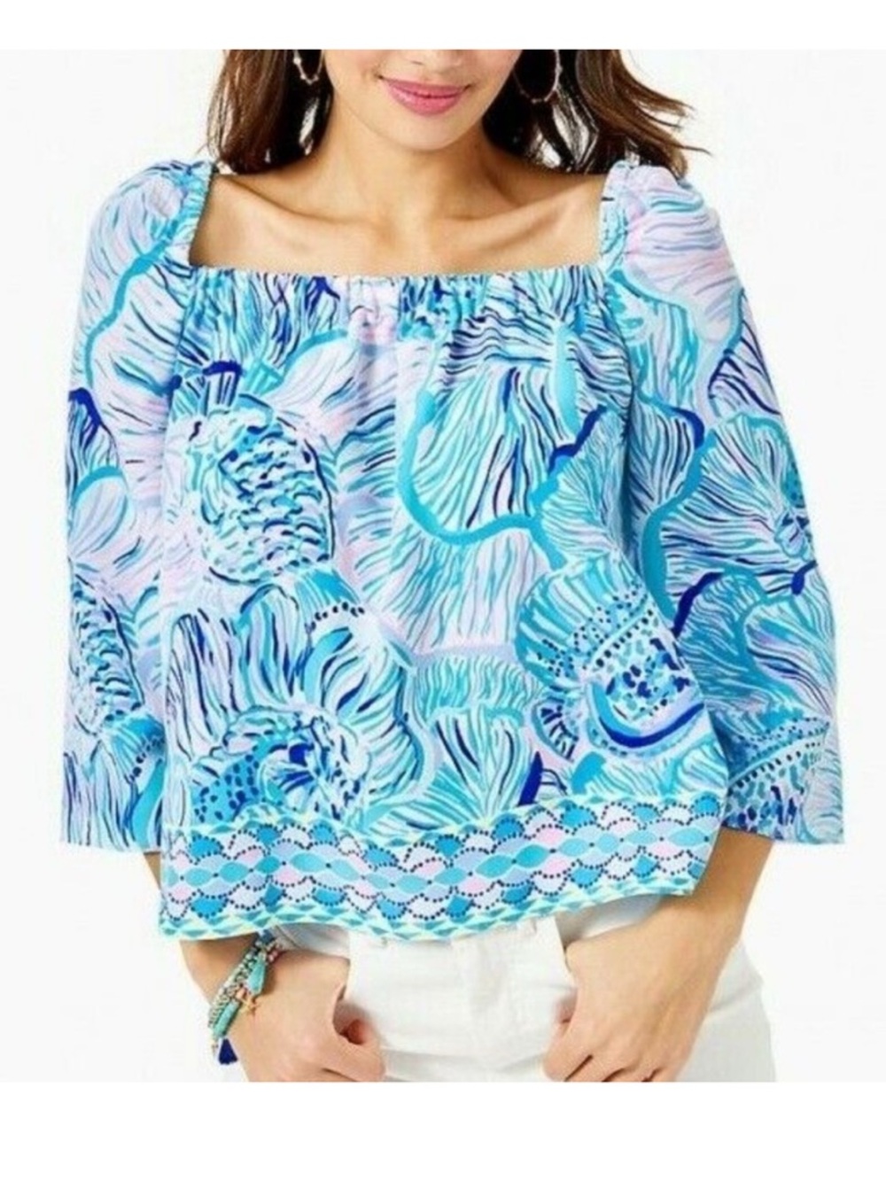 NEW Lilly Pulitzer Lizzie Top. Bermuda Blue. M. NWT - Picture 2 of 6
